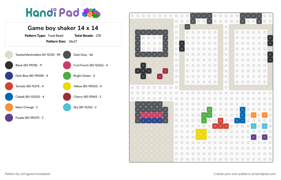 Game boy shaker 14 x 14 - Fuse Bead Pattern by stringwormsrdabest on Kandi Pad - beige, gray