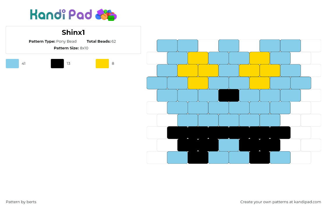 Shinx1 - Pony Bead Pattern by berts on Kandi Pad - shinx,pokemon,character,gaming,light blue,yellow