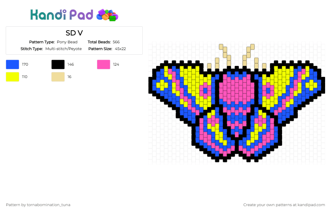 SD V - Pony Bead Pattern by tornabomination_tuna on Kandi Pad - yellow,blue,pink