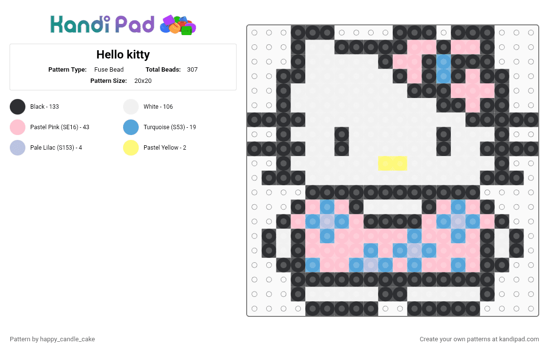 Hello kitty - Fuse Bead Pattern by happy_candle_cake on Kandi Pad - pink, white