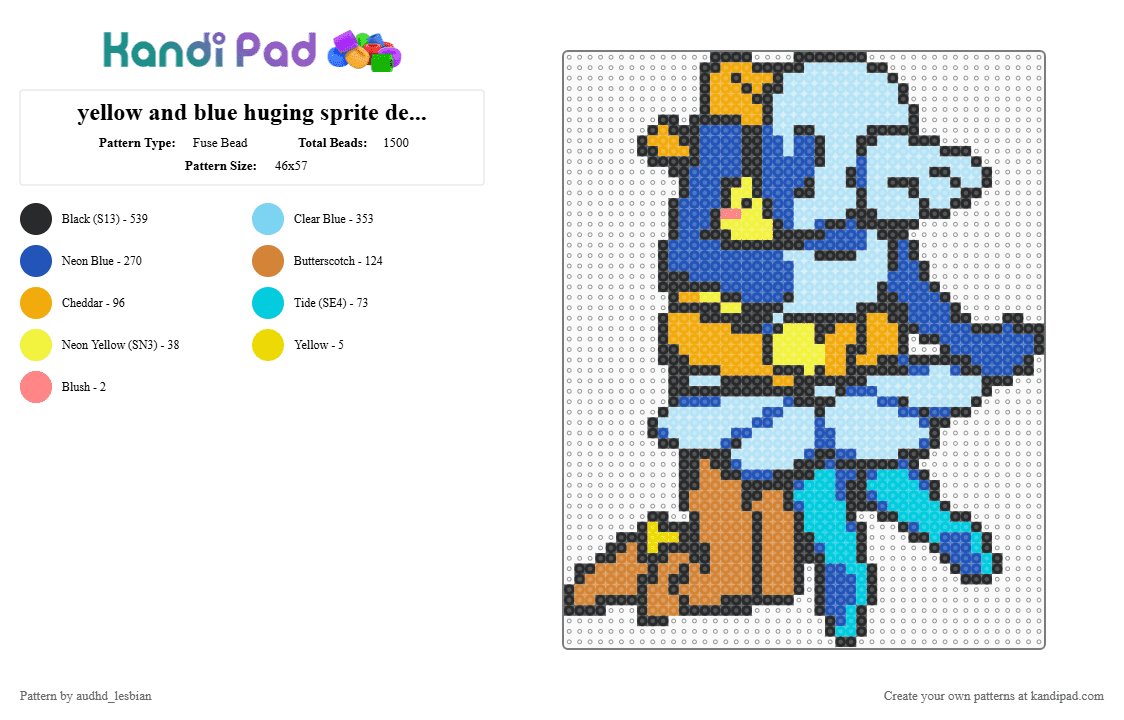 yellow and blue huging sprite deltarune - Fuse Bead Pattern by audhd_lesbian on Kandi Pad - blue, chapter 5, cowboy, dancer, deltarune, flower, gay, light blue, orange, yellow