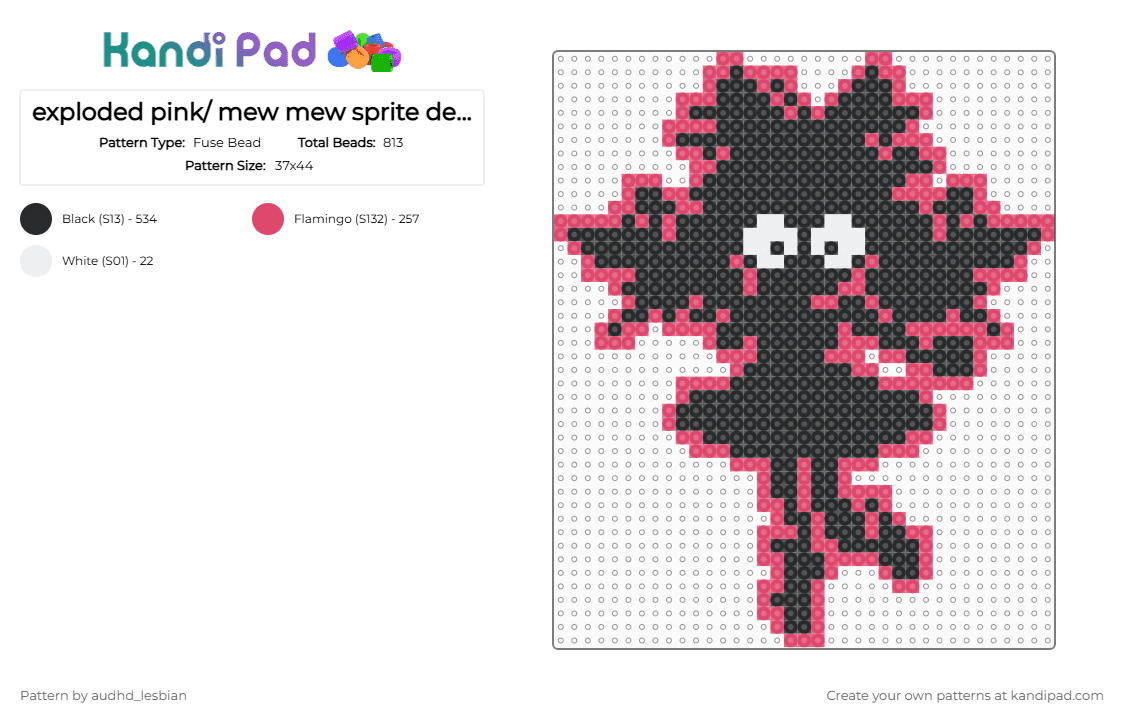 exploded pink/ mew mew sprite deltarune - Fuse Bead Pattern by audhd_lesbian on Kandi Pad - black,red,pink,deltarune,chapter 5,mew mew,mad mew mew