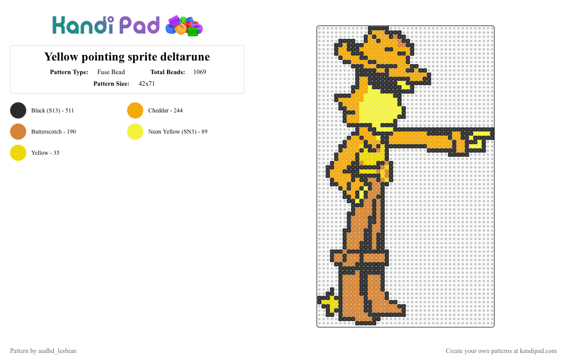 Yellow pointing sprite deltarune - Fuse Bead Pattern by audhd_lesbian on Kandi Pad - chapter 5, cowboy, deltarune, flower, orange, yellow