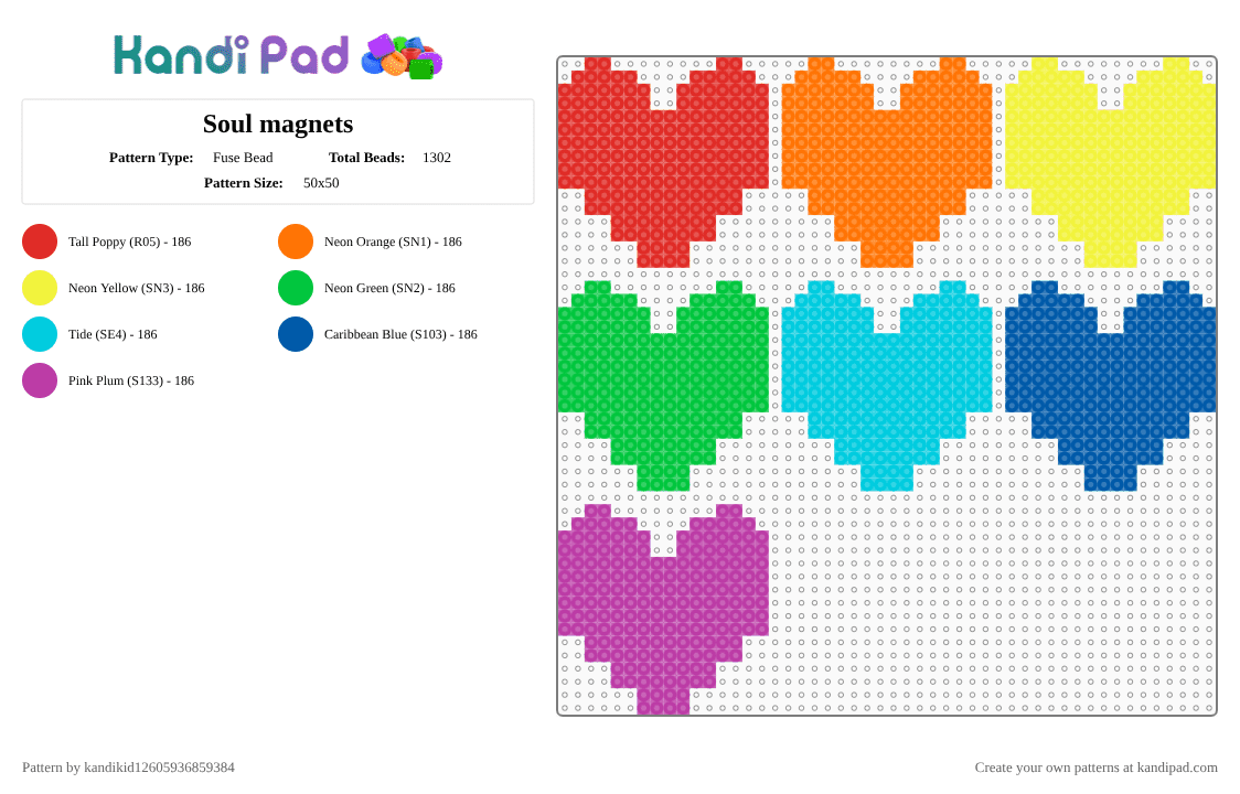 Soul magnets - Fuse Bead Pattern by kandikid12605936859384 on Kandi Pad - blue, colorful, fusebeads, green, orange, undertale