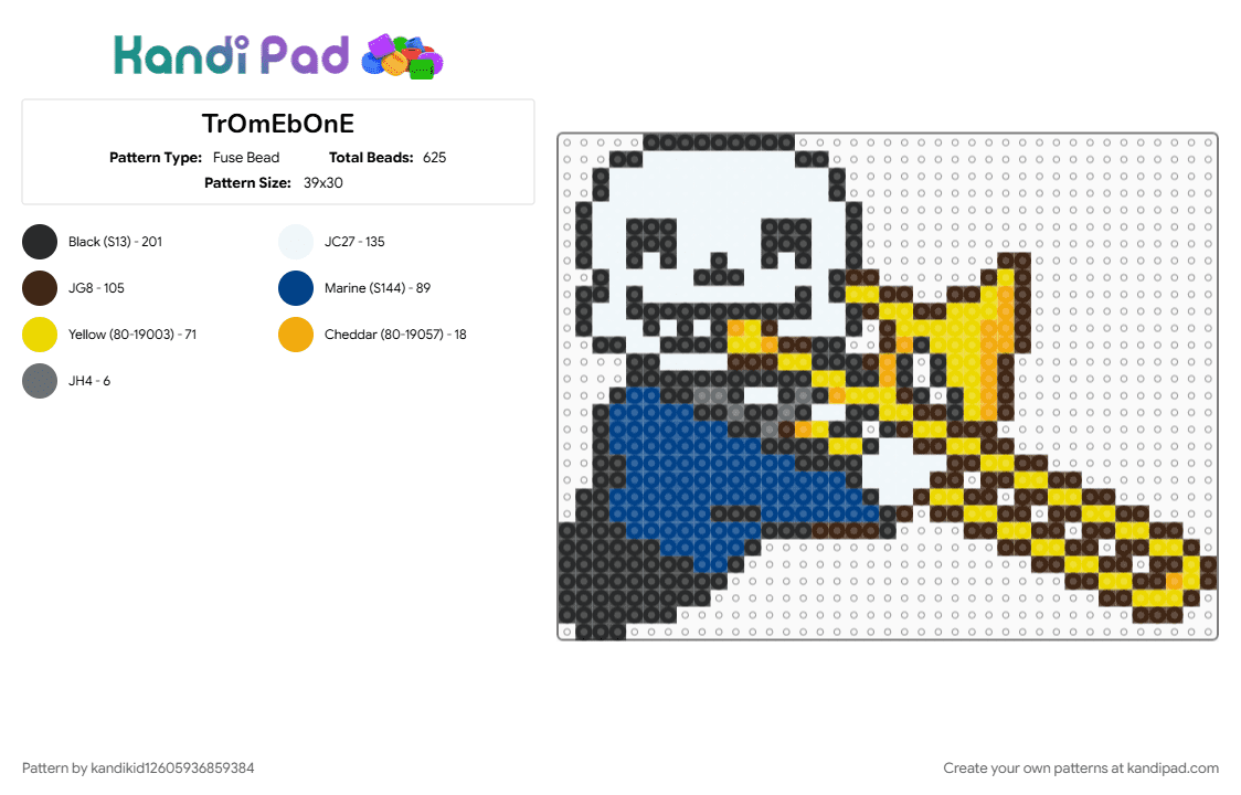TrOmEbOnE - Fuse Bead Pattern by kandikid12605936859384 on Kandi Pad - blue, brown, yellow