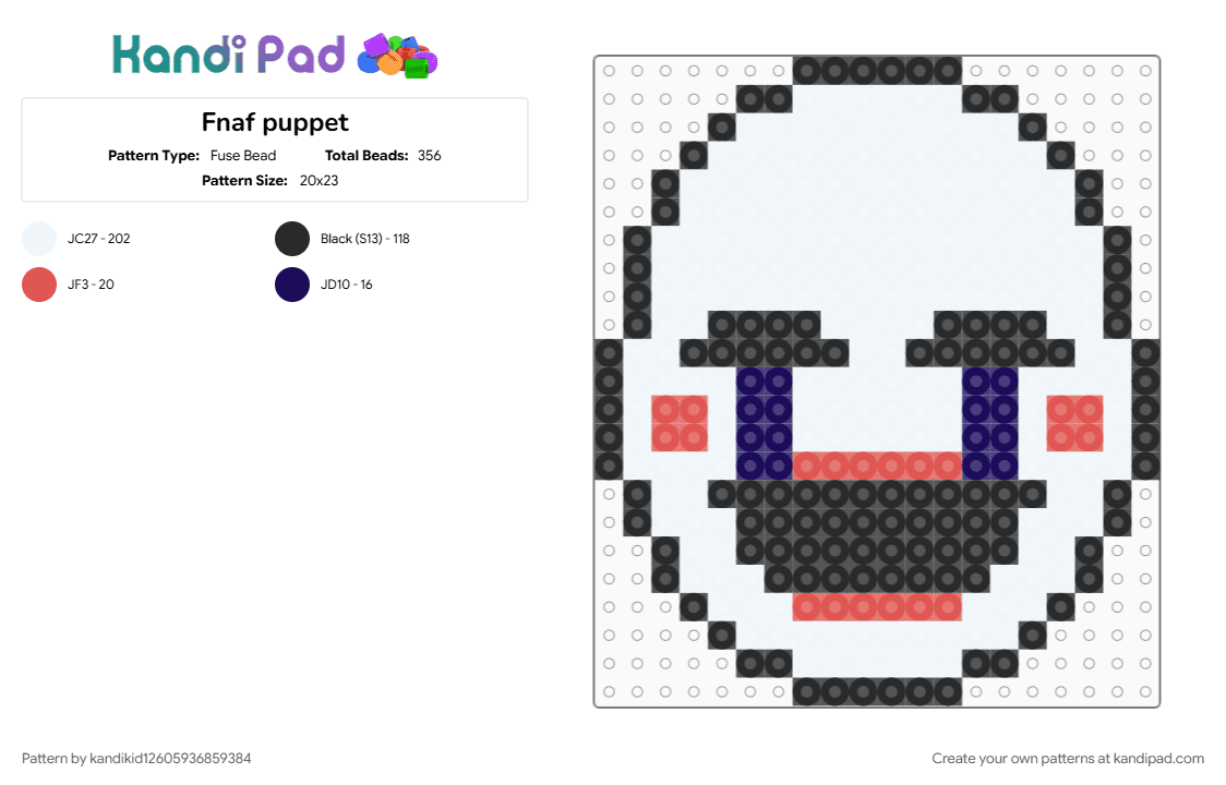 Fnaf puppet - Fuse Bead Pattern by kandikid12605936859384 on Kandi Pad - fnaf, purple, red, white