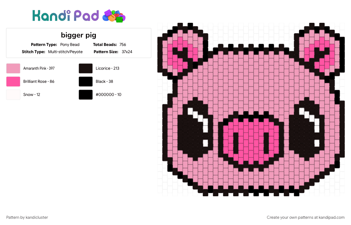 bigger pig - Pony Bead Pattern by kandicluster on Kandi Pad - pink