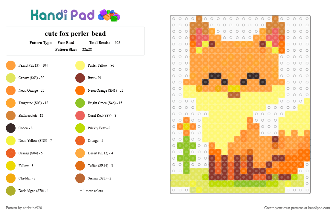 cute fox perler bead - Fuse Bead Pattern by christina920 on Kandi Pad - orange,yellow