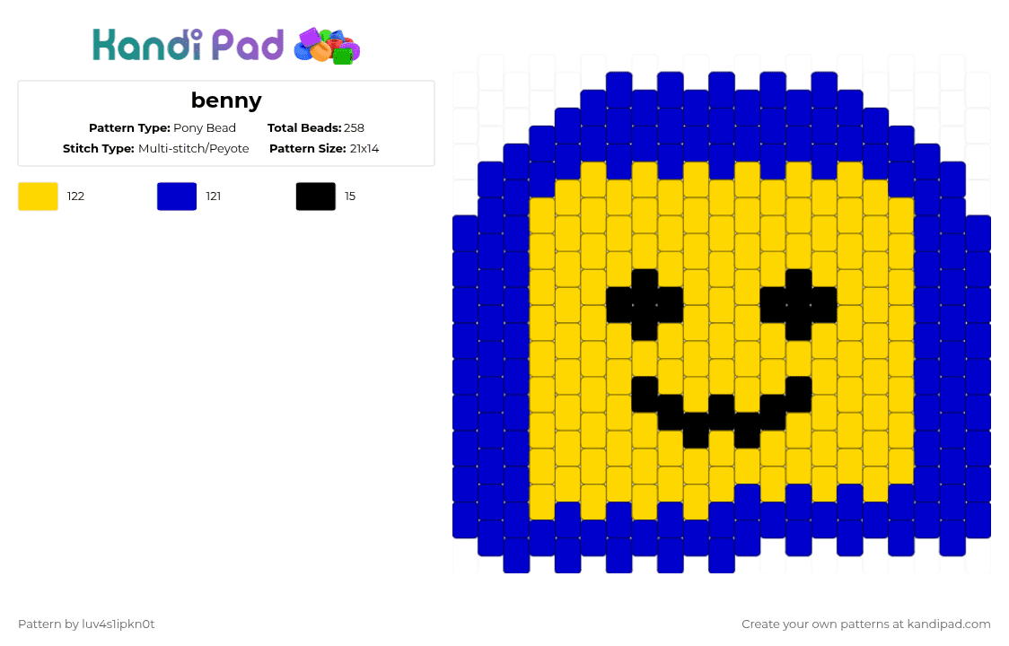 benny - Pony Bead Pattern by luv4s1ipkn0t on Kandi Pad - purple,yellow