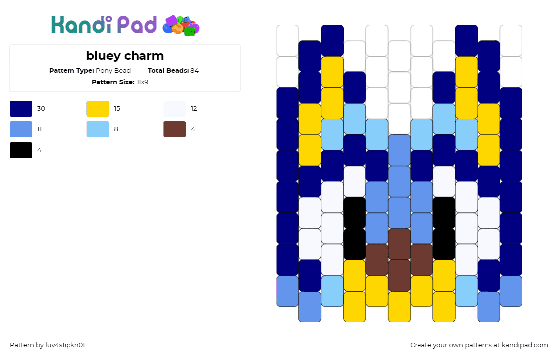 Bluey charm Pony Bead Pattern - Kandi Pad | Kandi Patterns, Fuse Bead ...