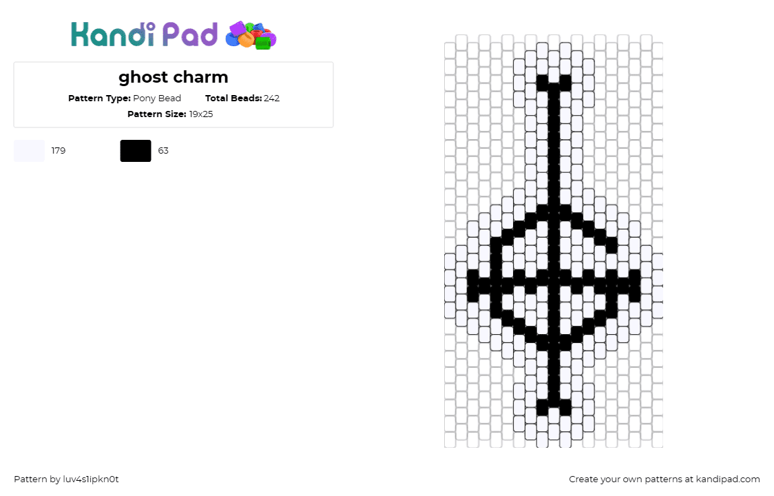 ghost charm - Pony Bead Pattern by luv4s1ipkn0t on Kandi Pad - grucifix,ghost,band,music,cross,black,white