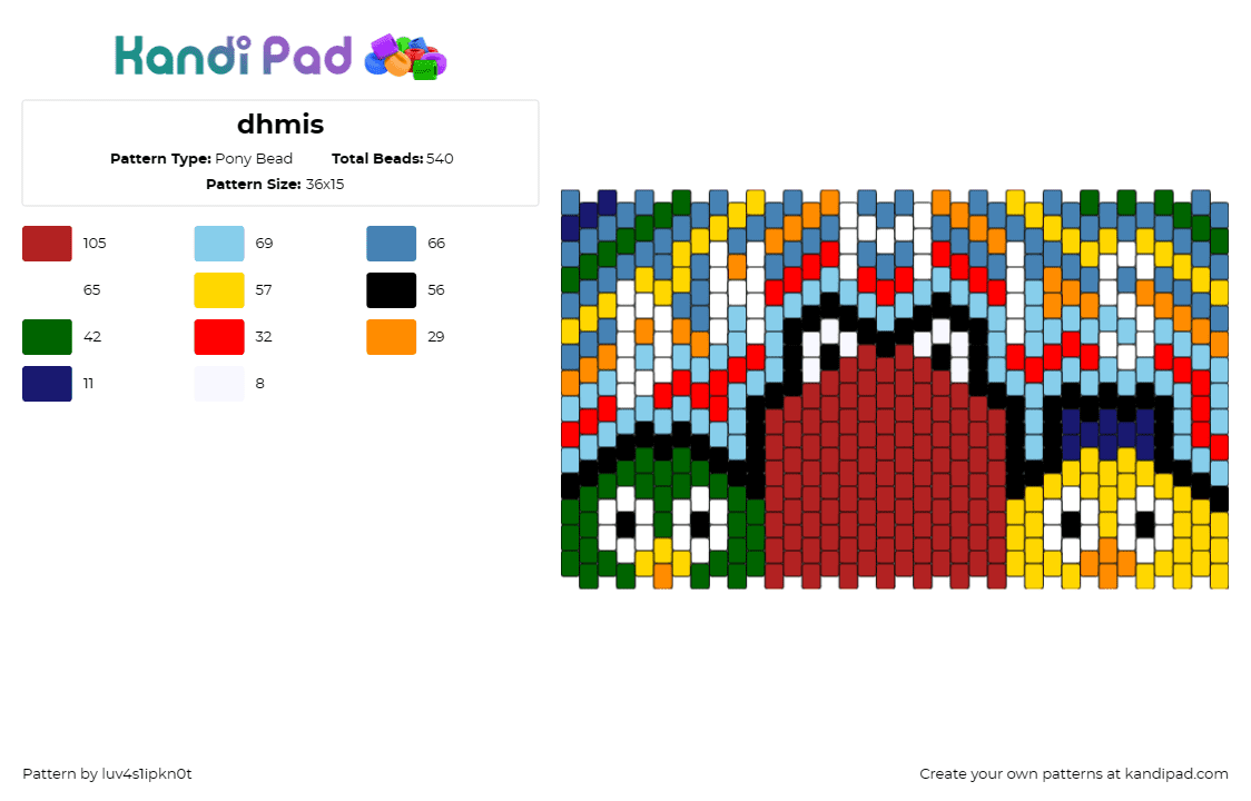 dhmis - Pony Bead Pattern by luv4s1ipkn0t on Kandi Pad - dhmis,dont hug me im scared,trippy,panel,tv show,colorful,green,red,yellow