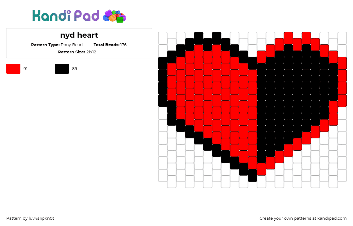 nyd heart - Pony Bead Pattern by luv4s1ipkn0t on Kandi Pad - heart,nyd,harley quinn,new years day,band,red,black