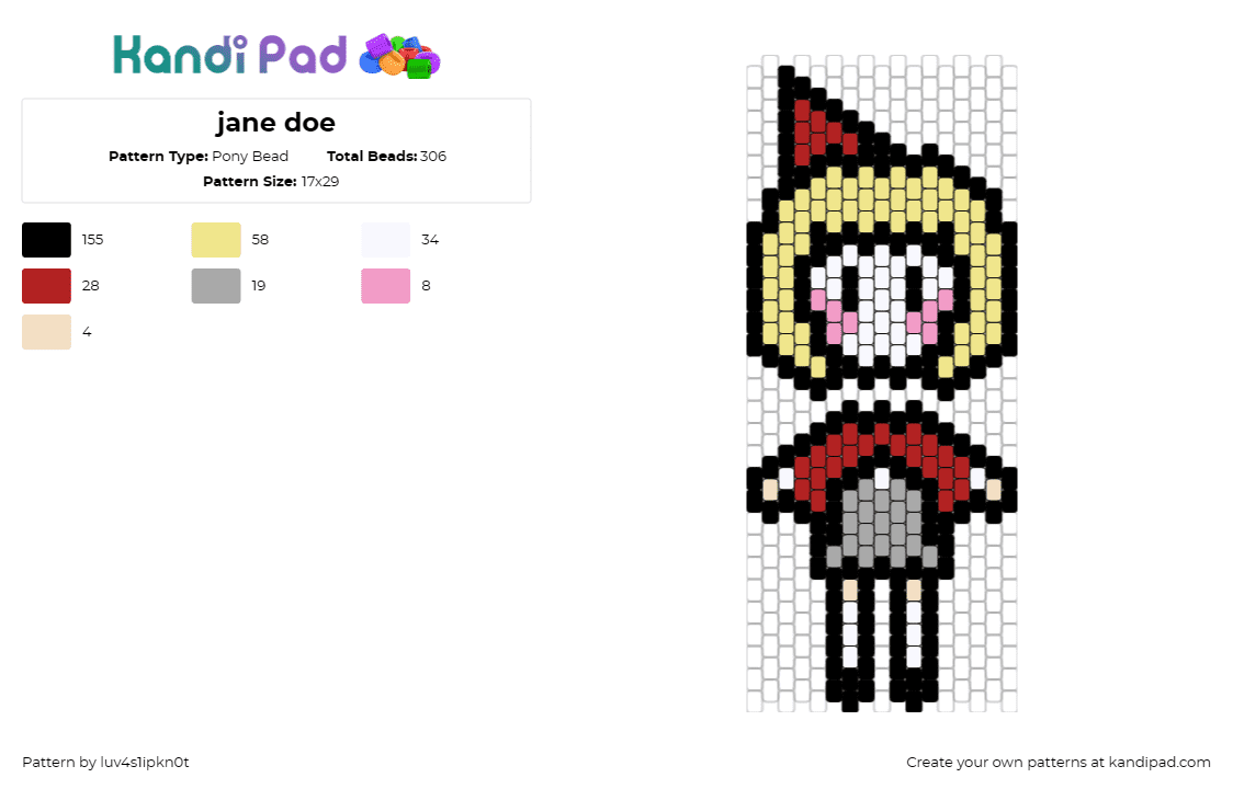 jane doe - Pony Bead Pattern by luv4s1ipkn0t on Kandi Pad - jane doe,ride the cyclone,musical,character,blonde,red,yellow,gray