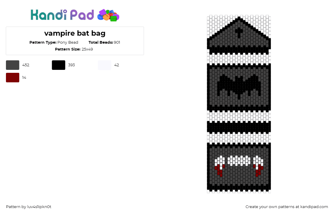 vampire bat bag - Pony Bead Pattern by luv4s1ipkn0t on Kandi Pad - bat,vampire,bag,spooky,halloween,dark,black