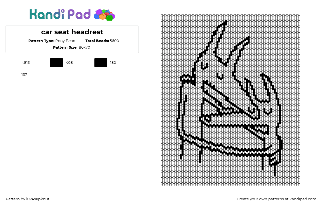 car seat headrest - Pony Bead Pattern by luv4s1ipkn0t on Kandi Pad - car seat headrest,band,music,outline,black,white