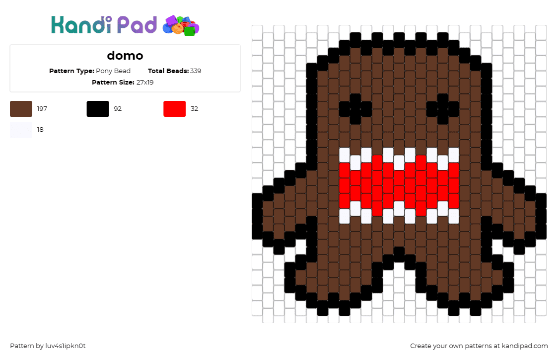 domo - Pony Bead Pattern by luv4s1ipkn0t on Kandi Pad - domo,character,cute,brown,red