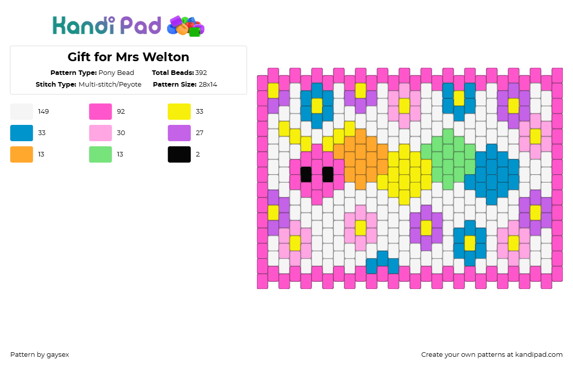 Gift for Mrs Welton - Pony Bead Pattern by marifarts on Kandi Pad - pink