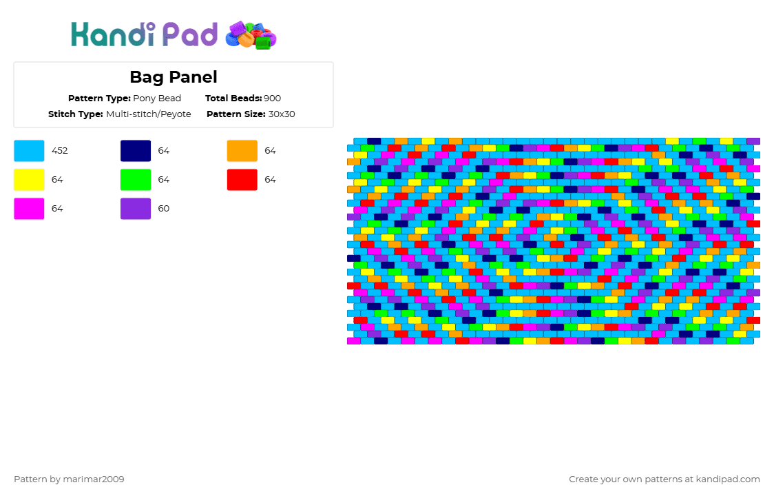 Bag Panel - Pony Bead Pattern by marifarts on Kandi Pad - light blue,purple