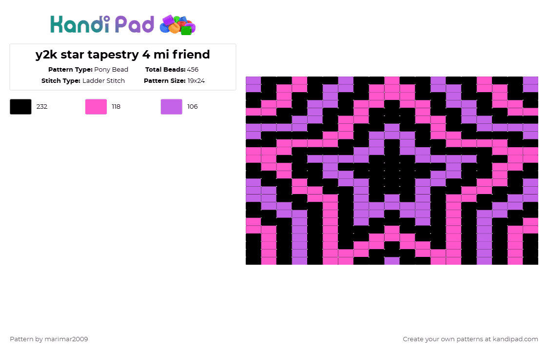 y2k star tapestry 4 mi friend - Pony Bead Pattern by marifarts on Kandi Pad - black,pink