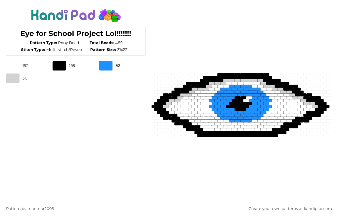 Eye for School Project Lol!!!!!!! - Pony Bead Pattern by marifarts on Kandi Pad - eye,school project,white,light blue