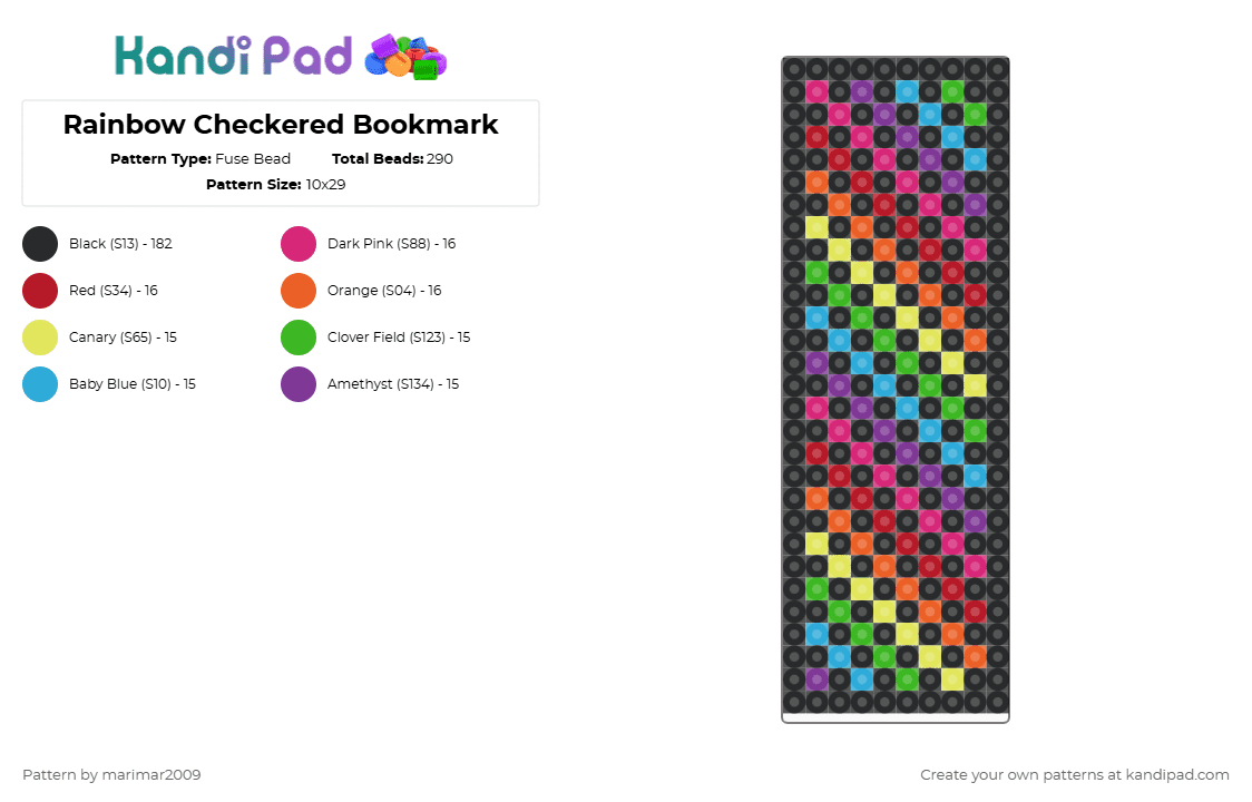 Rainbow Checkered Bookmark - Fuse Bead Pattern by marifarts on Kandi Pad - black,pink