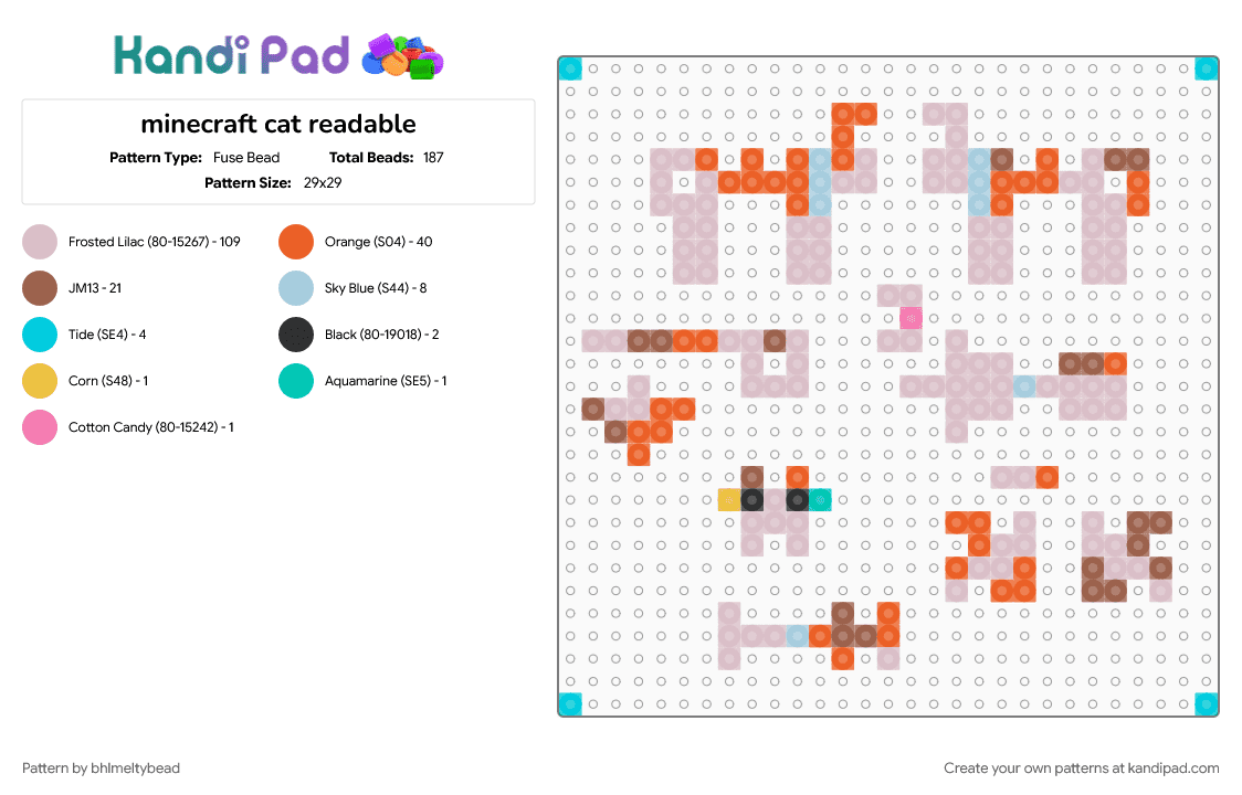 minecraft cat readable - Fuse Bead Pattern by bhlmeltybead on Kandi Pad - beige, orange