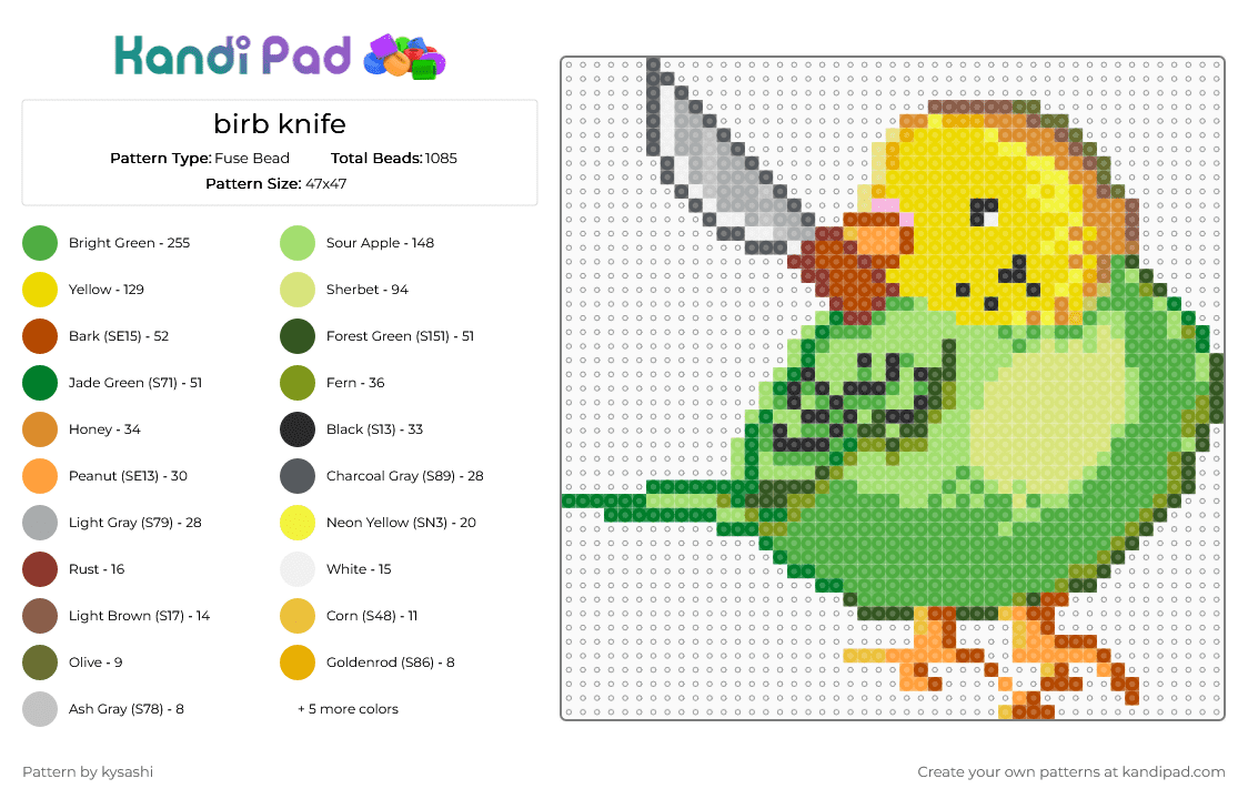 birb knife - Fuse Bead Pattern by kysashi on Kandi Pad - green, yellow