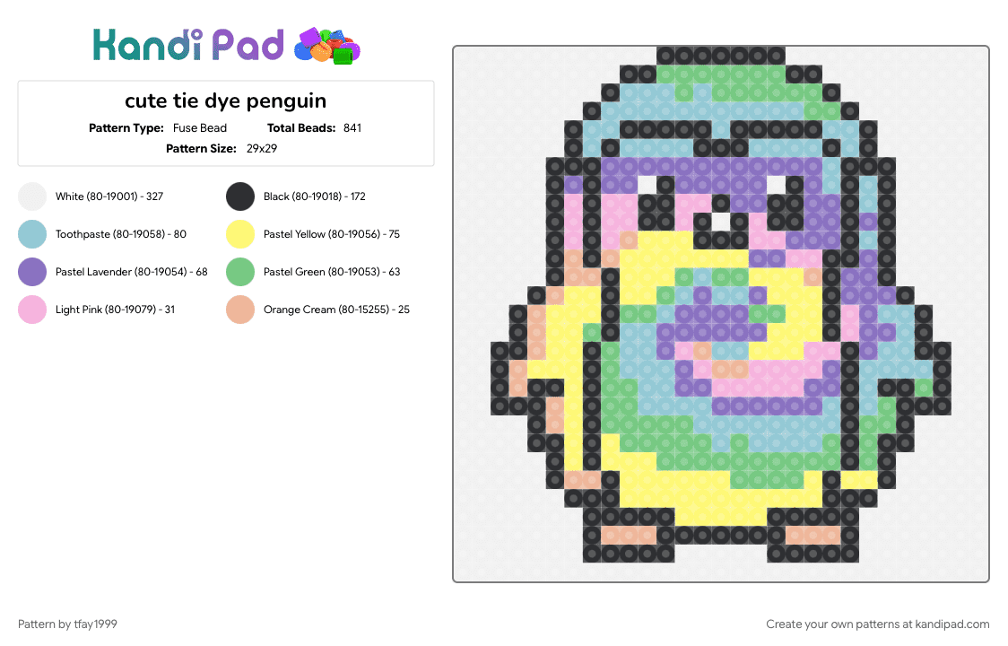 cute tie dye penguin - Fuse Bead Pattern by tfay1999 on Kandi Pad - blue, colorful, light blue, white