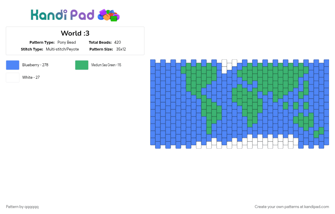 World :3 - Pony Bead Pattern by qqqqqq on Kandi Pad - blue, green