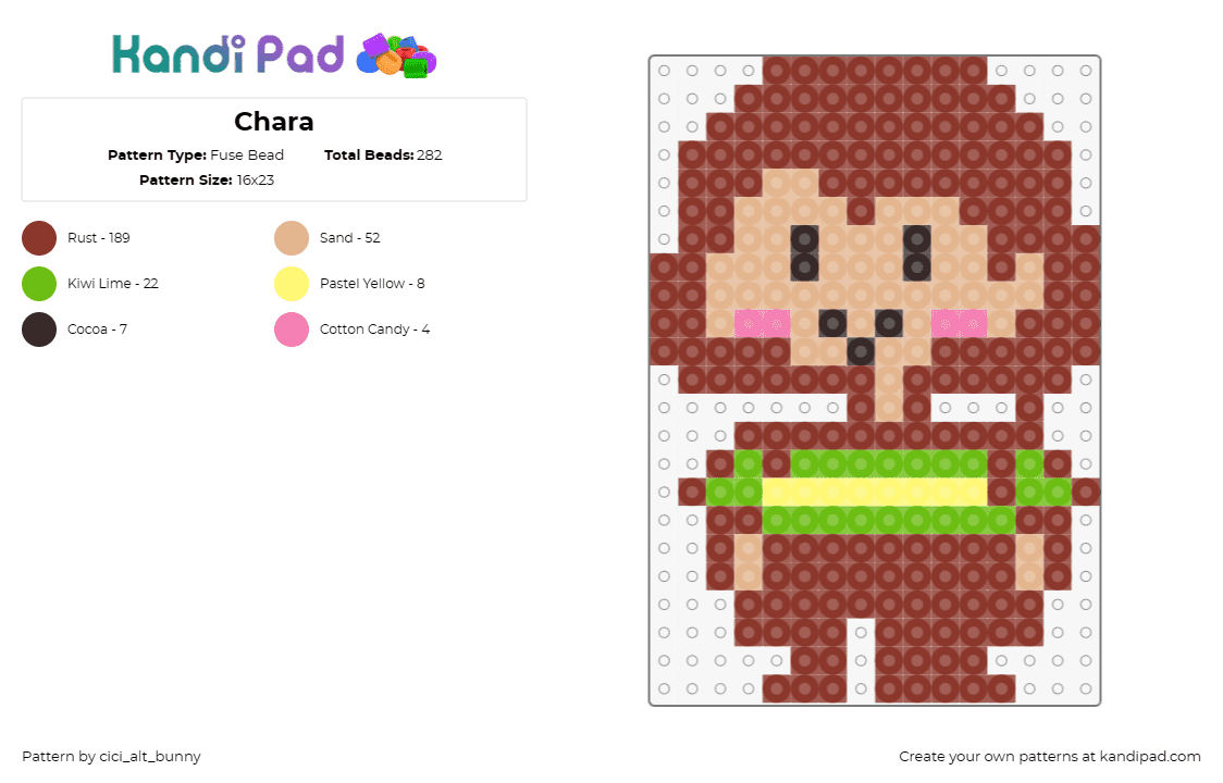 Chara - Fuse Bead Pattern by cici_alt_bunny on Kandi Pad - chara,undertale,video game,character,green,brown