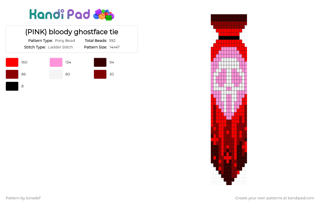 (PINK) bloody ghostface tie - Pony Bead Pattern by tonedef on Kandi Pad - red