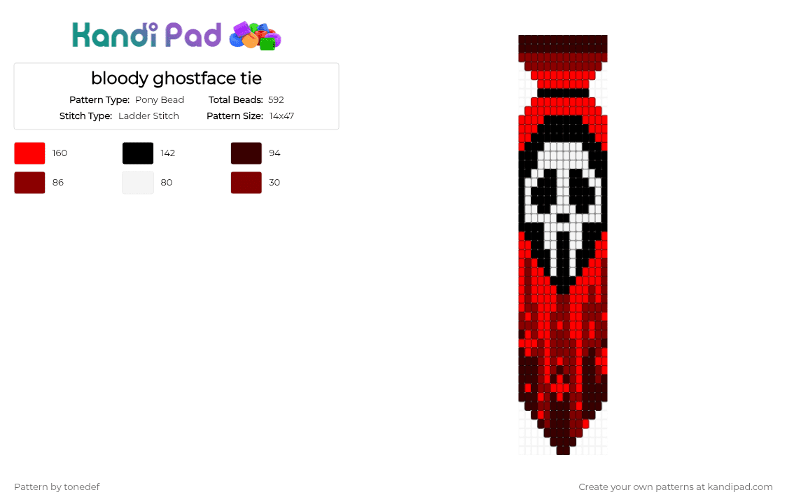 bloody ghostface tie - Pony Bead Pattern by tonedef on Kandi Pad - brown, red