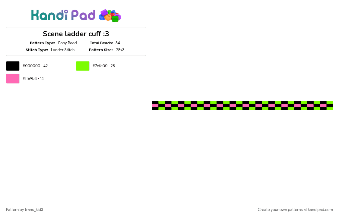 Scene ladder cuff :3 - Pony Bead Pattern by trans_kid3 on Kandi Pad - green, pink
