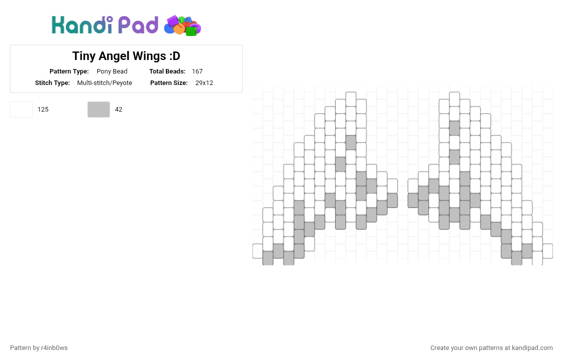 Tiny Angel Wings :D - Pony Bead Pattern by r4inb0ws on Kandi Pad - white