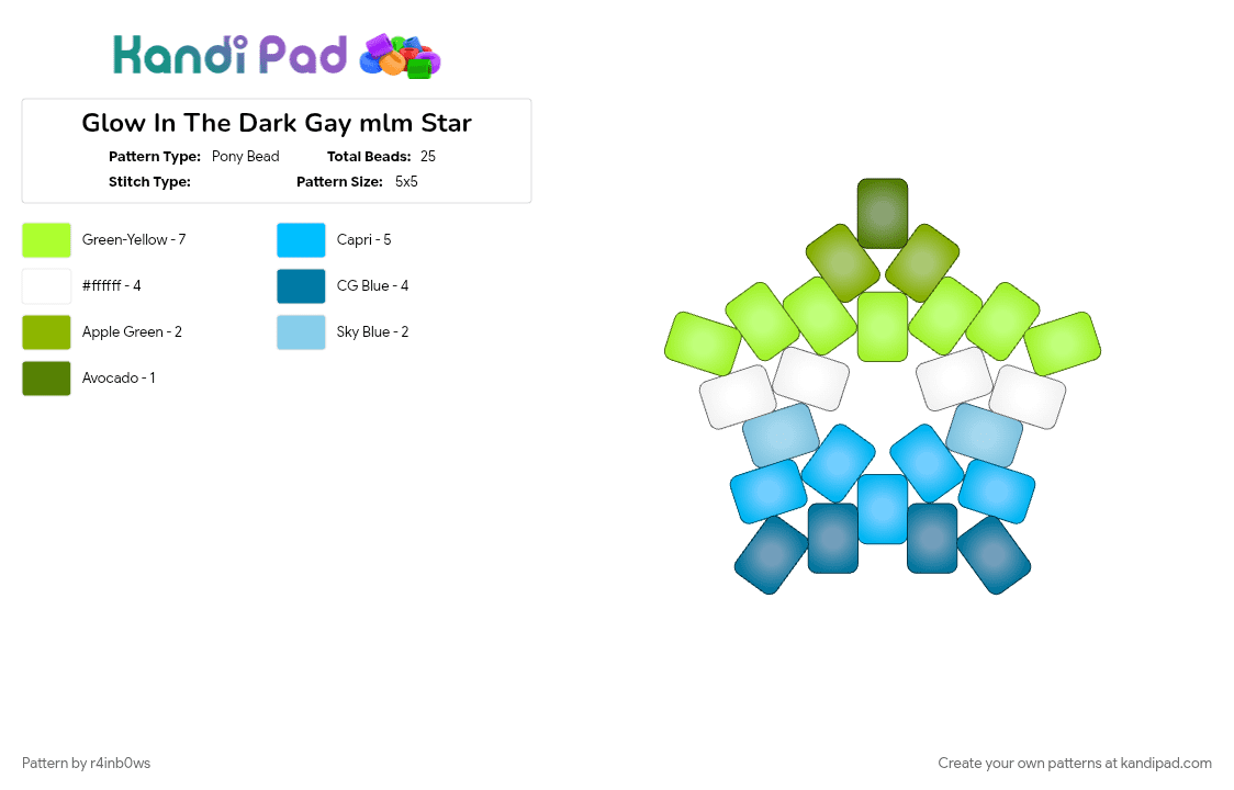 Glow In The Dark Gay mlm Star - Pony Bead Pattern by r4inb0ws on Kandi Pad - green, light blue