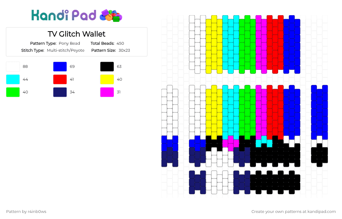 TV Glitch Wallet - Pony Bead Pattern by r4inb0ws on Kandi Pad - purple