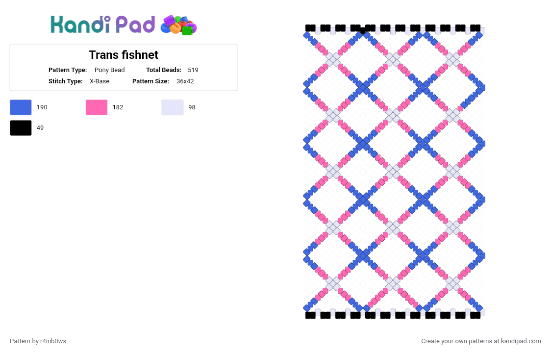 Trans fishnet - Pony Bead Pattern by r4inb0ws on Kandi Pad - blue, pink