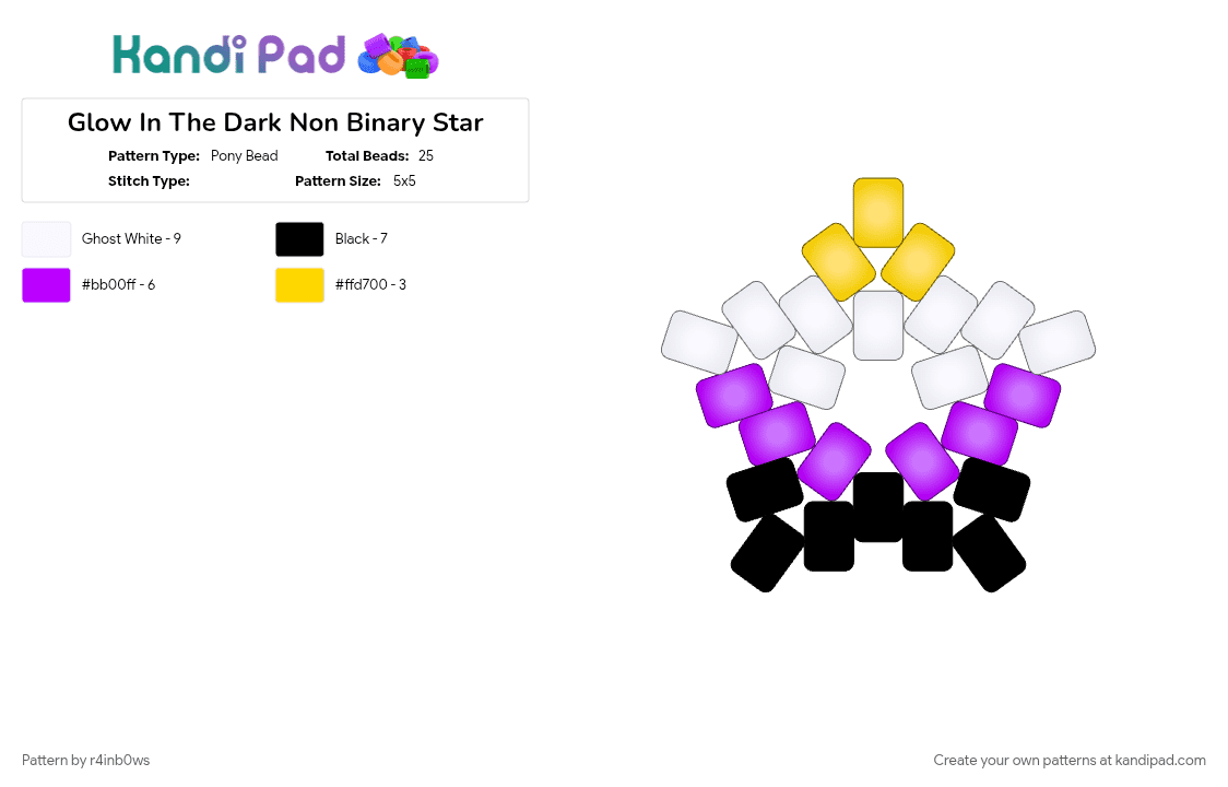 Glow In The Dark Non Binary Star - Pony Bead Pattern by r4inb0ws on Kandi Pad - purple, yellow