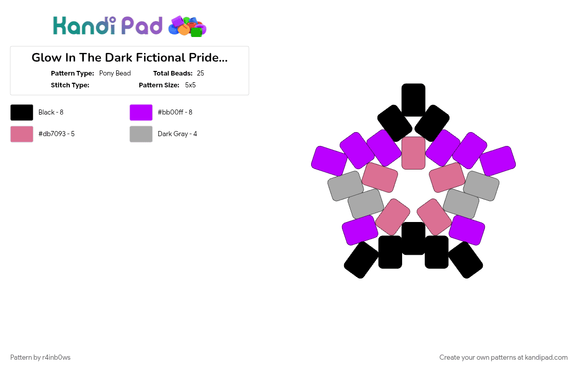 Glow In The Dark Fictional Pride Star - Pony Bead Pattern by r4inb0ws on Kandi Pad - purple
