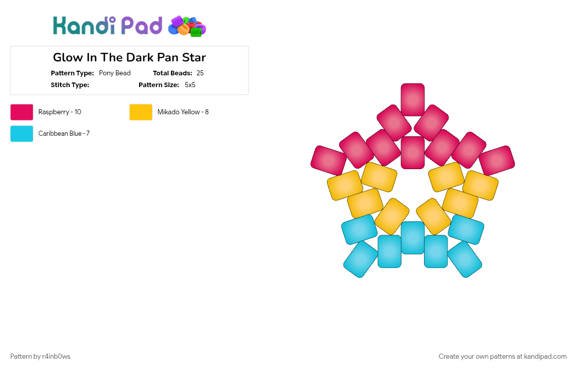 Glow In The Dark Pan Star - Pony Bead Pattern by r4inb0ws on Kandi Pad - red, yellow