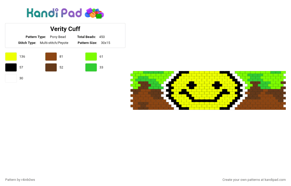 Verity Cuff - Pony Bead Pattern by r4inb0ws on Kandi Pad - yellow,green