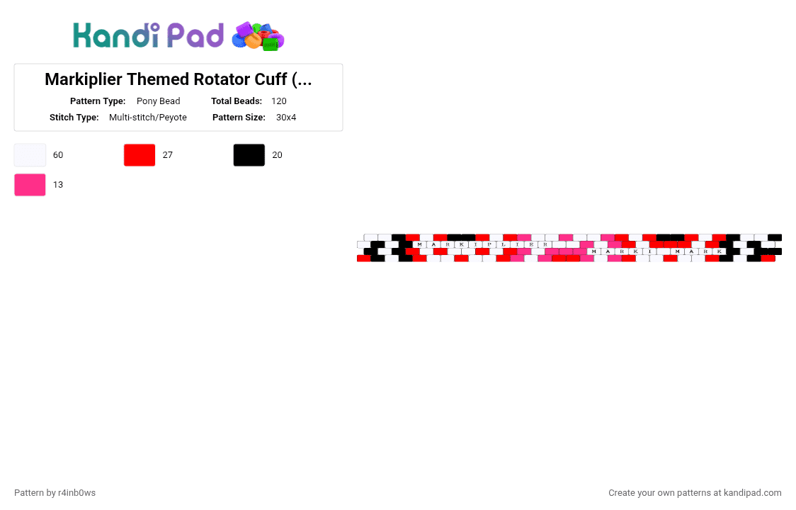 Markiplier Themed Rotator Cuff (Rotating Part) - Pony Bead Pattern by r4inb0ws on Kandi Pad - white,red,pink