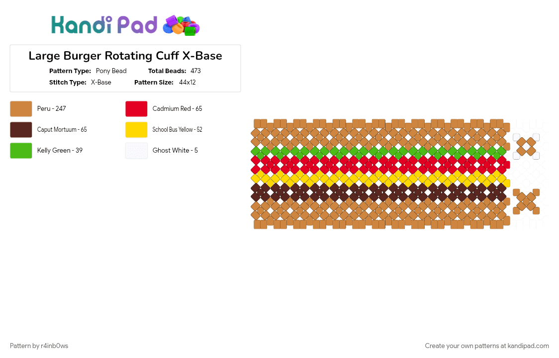 Large Burger Rotating Cuff X-Base - Pony Bead Pattern by r4inb0ws on Kandi Pad - orange