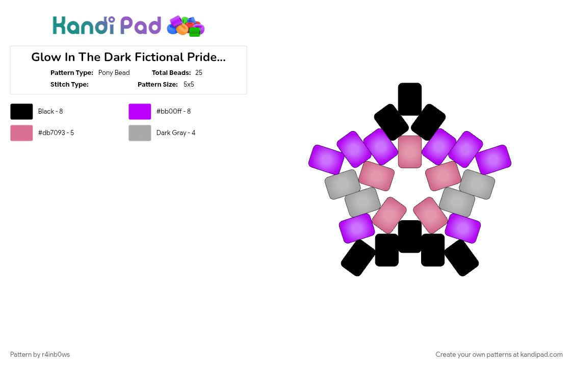 Glow In The Dark Fictional Pride Star - Pony Bead Pattern by r4inb0ws on Kandi Pad - purple