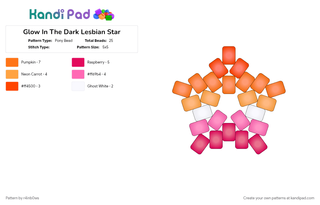 Glow In The Dark Lesbian Star - Pony Bead Pattern by r4inb0ws on Kandi Pad - orange, red