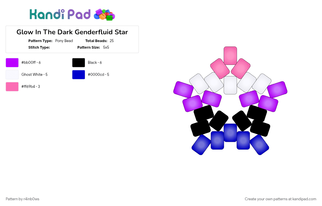 Glow In The Dark Genderfluid Star - Pony Bead Pattern by r4inb0ws on Kandi Pad - purple
