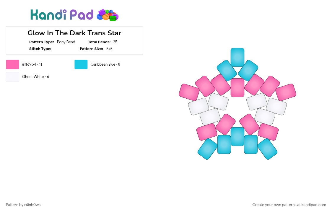 Glow In The Dark Trans Star - Pony Bead Pattern by r4inb0ws on Kandi Pad - light blue, pink