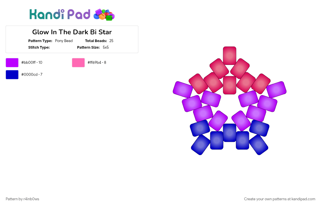 Glow In The Dark Bi Star - Pony Bead Pattern by r4inb0ws on Kandi Pad - purple, red