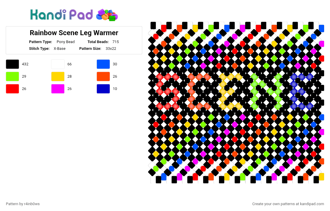 Rainbow Scene Leg Warmer - Pony Bead Pattern by r4inb0ws on Kandi Pad - black,red,green,yellow